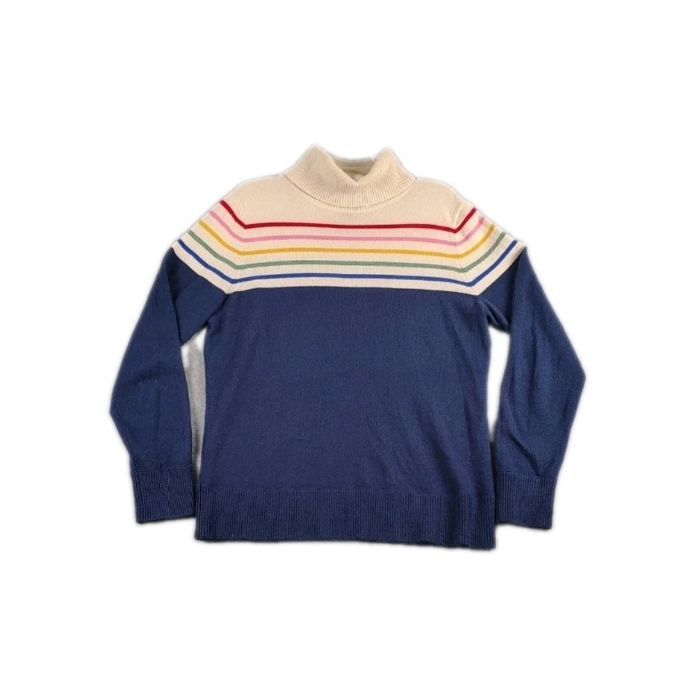Lands' End Women's 100% Cashmere Knit Striped Turtleneck Pullover Sweater Small